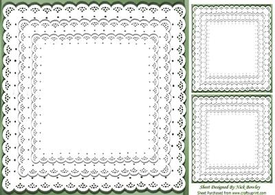Pretty Moss Green Frill Lace Edging Card Front & Toppers, C