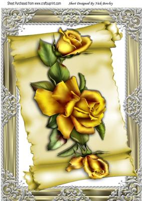 Gold Roses on a Scroll in Ornate Frame A4
