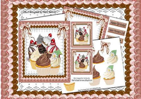 Yummy Chocolate and Cream Cupcakes with Cherries 8x8 Kit