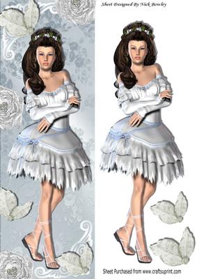 Pretty Gypsey Girl in White with Jewels and Silver Roses
