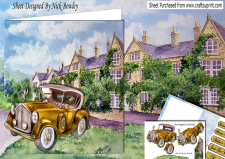 Lovely Painted Mansion with Drive and Vintage Car 8x8 Kit