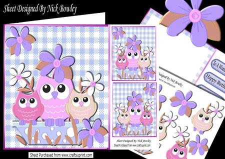 Cute Family of Pink Owls in a Flower Pot, with Flowers Kit