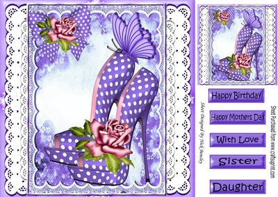 Pretty Purple Polkadot Shoes with Pink Roses on Lace 8x8