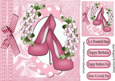 Pink Court Shoes with Flowers in Gingham Frame 8x8