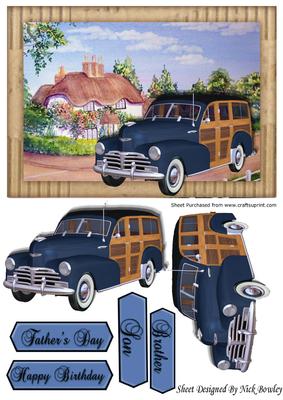 Blue 1948 Vintage Woody, with Pretty Cottage
