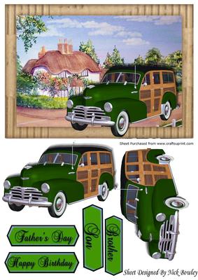 Green 1948 Vintage Woody, with Pretty Cottage