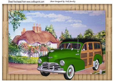 Green 1948 Vintage Woody, with Pretty Cottage A4