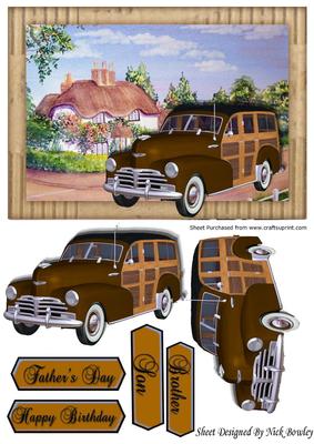 Brown 1948 Vintage Woody, with Pretty Cottage