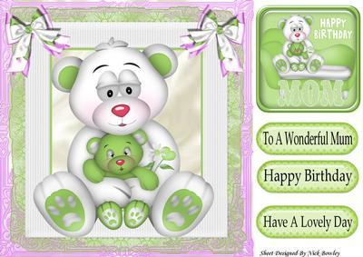 Cute Little Mummy Bear and Baby Bear with Bows 8x8