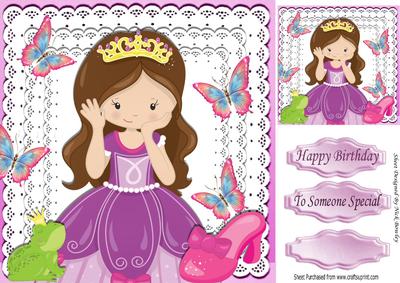 Princess Wih Her Glass Slipper and Butterflies on Lace 8x8