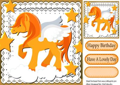 Pretty Orange Unicorn with Stars on Lace 8x8