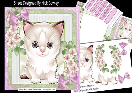 Cute Kitty with Flowers Bows and Lace 8x8 Mini Kit