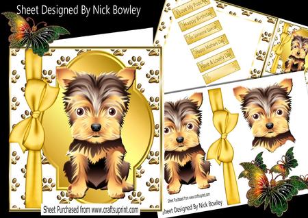 Cute Little Yorkshire Terrier with Gold Bow, 8x8 Mini Kit