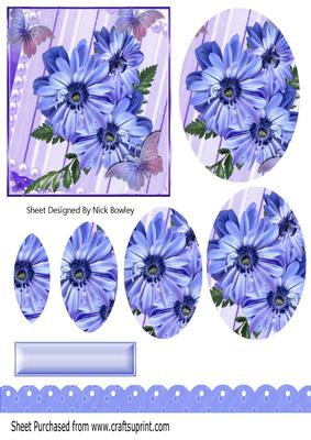 Pretty Cornflower Blue with Butterflies Oval Pyramids