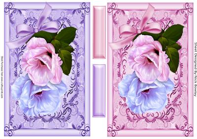 Pretty Lilac and Pink Flowers with Bows Card Fronts