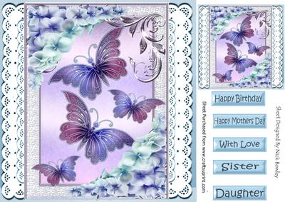 Pretty Lilac Butterflies with Flowers on Lace 8x8