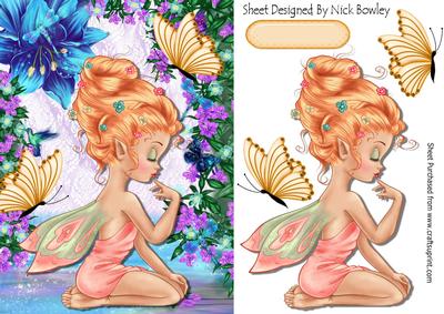 Pretty Faerie Sitting Down with Flowers and Butterflies