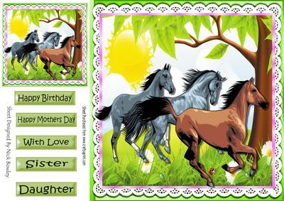 Wild Horses in the Meadow with Sunshine 8x8