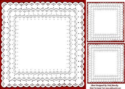 Dark Red with Frill Lace Edging Card Front & Toppers