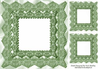 Antique Moss Green Lace on Satin Card Front 8x8 and Topper