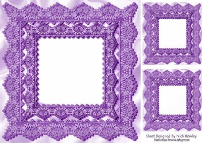 Antique Lilac Lace on Satin Card Front 8x8 and Topper