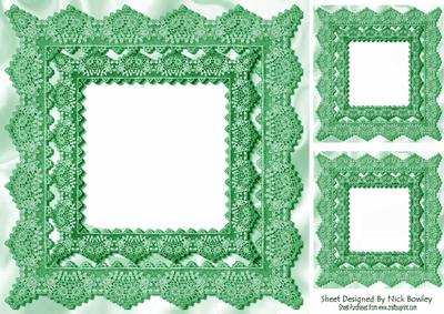 Antique Green Lace on Satin Card Front 8x8 and Topper