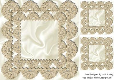 Scalloped Vintage Ecru Lace on Satin Card & Toppers 8x8