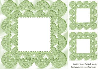 Scalloped Vintage Moss Lace on Satin Card & Toppers 8x8
