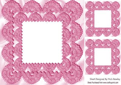 Scalloped Vintage Pink Lace on Satin Card & Toppers 8x8