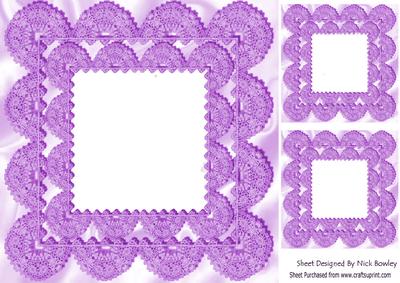 Scalloped Vintage Lilac Lace on Satin Card & Toppers 8x8