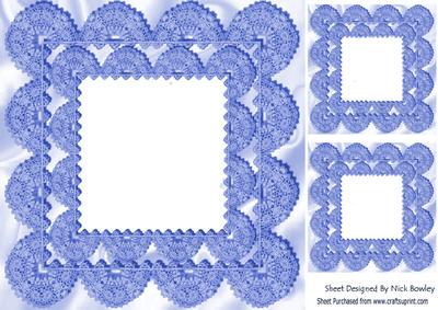 Scalloped Vintage Blue Lace on Satin Card & Toppers 8x8