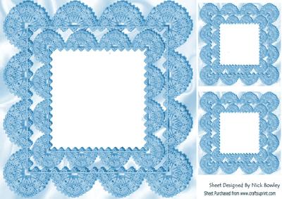Scalloped Vintage Sky Blue Lace on Satin Card & Toppers 8x8