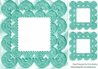 Scalloped Vintage Turq Lace on Satin Card & Toppers 8x8