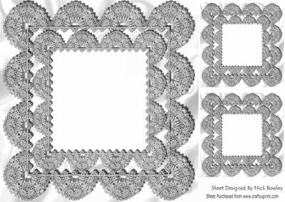 Scalloped Vintage Silver Lace on Satin Card & Toppers 8x8