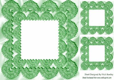 Scalloped Vintage Green Lace on Satin Card & Toppers 8x8