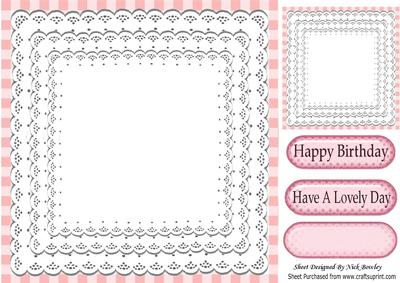 Pink Gingham and White Lace Card Front & Topper