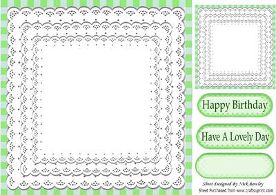 Green Gingham and White Lace Card Front & Topper