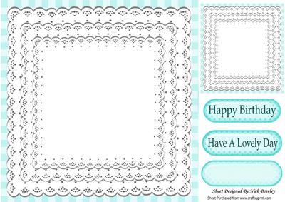 Blue Turq Gingham and White Lace Card Front & Topper