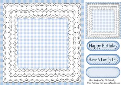 White Lace with Pretty Blue Gingham, 8x8 Card & Topper