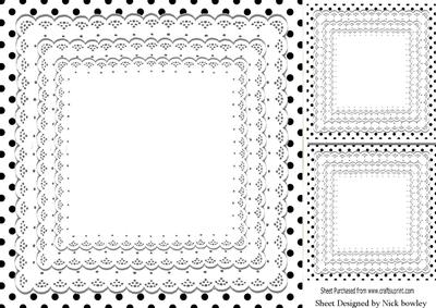 Black Polkadot with Lace, Pretty Card Front and Toppers 8x8