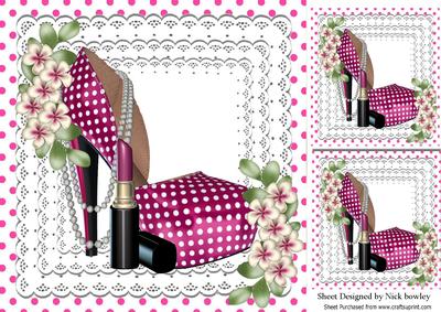 Pretty Ladies Pink Polkadot Shoe with Flowers 8x8