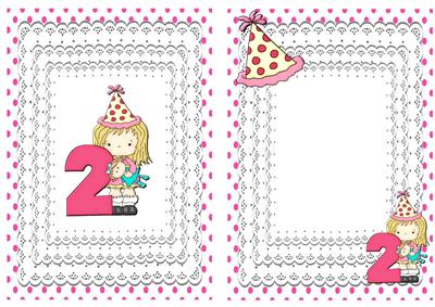 Big Girl! Two Today Little Girl with Her Dolly A5 Insert
