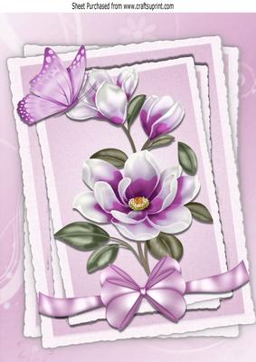 Pretty Lilac Magnolia, with Butterfly and Bow in Frame A4