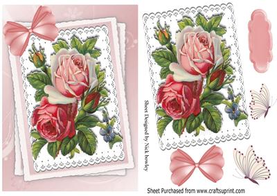 Vintage Roses on Lace with Bow
