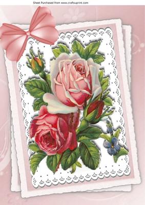 Vintage Roses on Lace with Bow A4