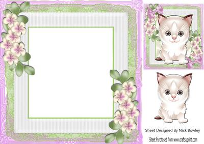 Flower Card Front, with Kitty Topper 8x8