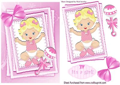 It's a Baby Girl, Smiling with Her Rattle in Lace Frame