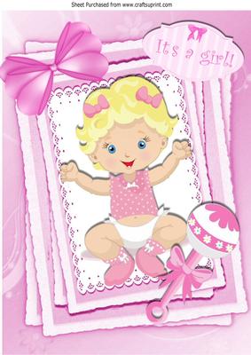 It's a Baby Girl, Smiling with Her Rattle in Lace Frame A4