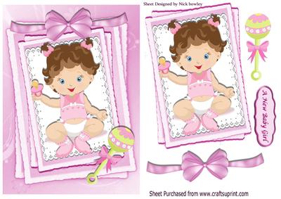 Cute Brown Haired Baby Girl with Rattle and Big Smile