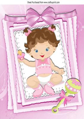 Cute Brown Haired Baby Girl with Rattle and Big Smile A4